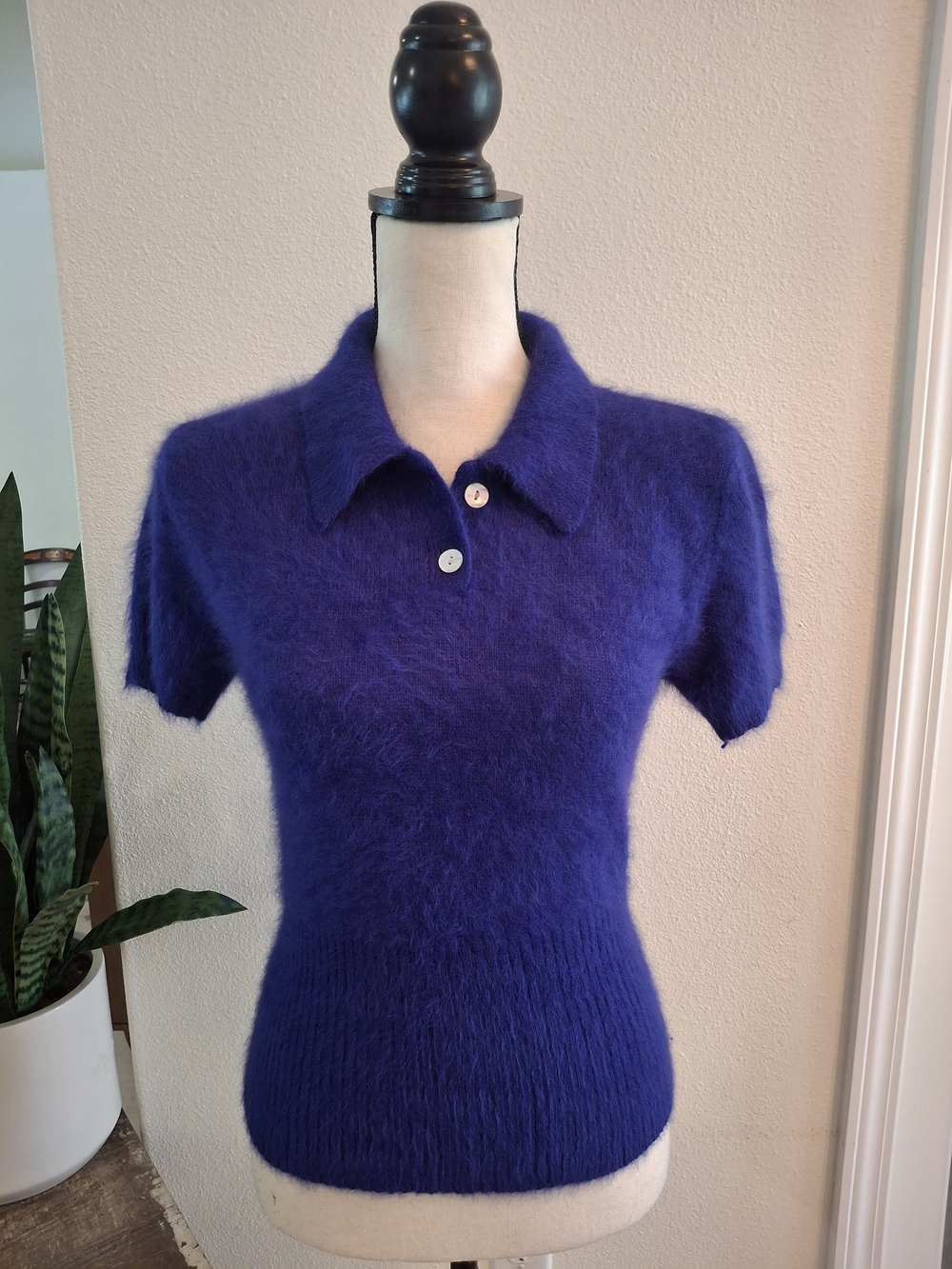 Vintage Angora Short-Sleeve Top in Vibrant Purple